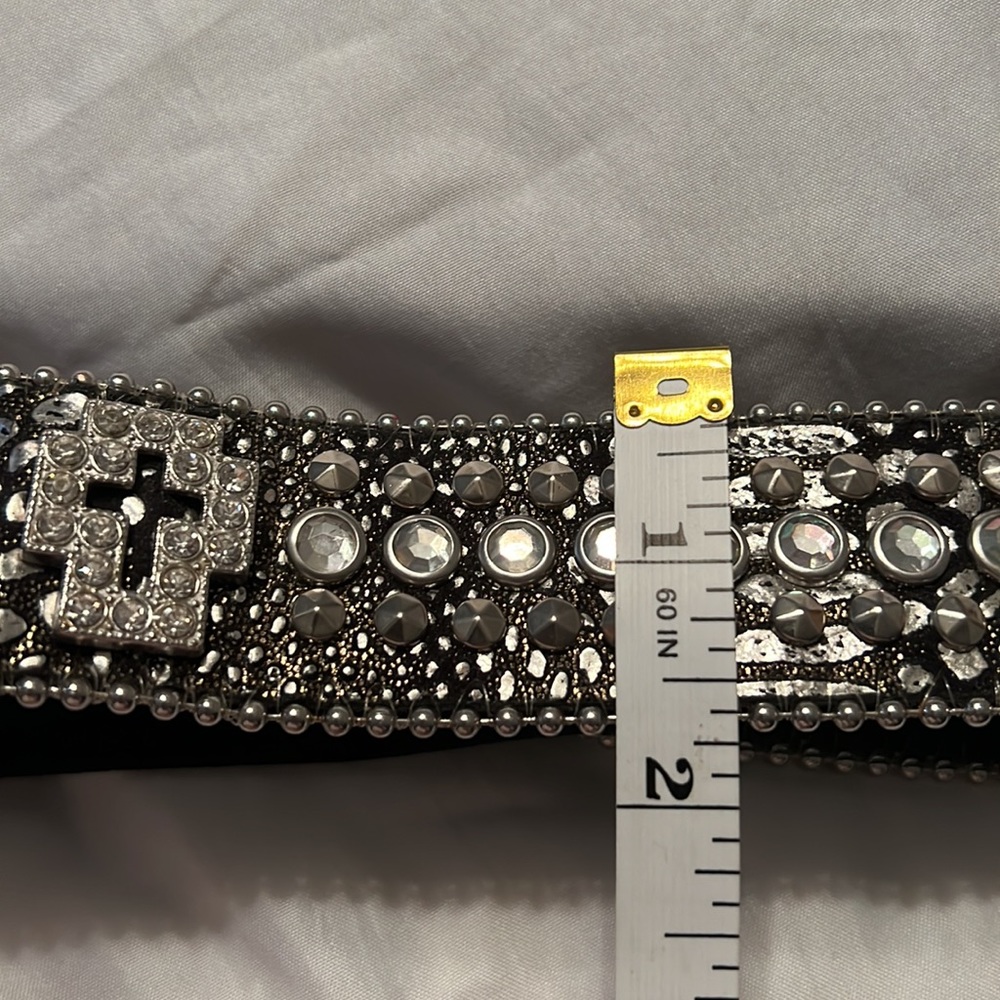 Headband-Black Distressed with Bezel Set Crystals & Silver Studs Western Bling - Picture 11 of 11